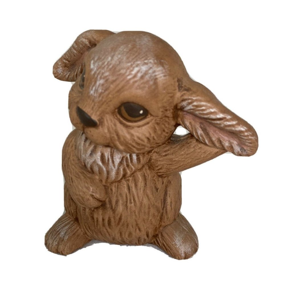 Bunny Rabbit Figurine Ceramic Mold Hand Painted Brown Easter Spring 3"